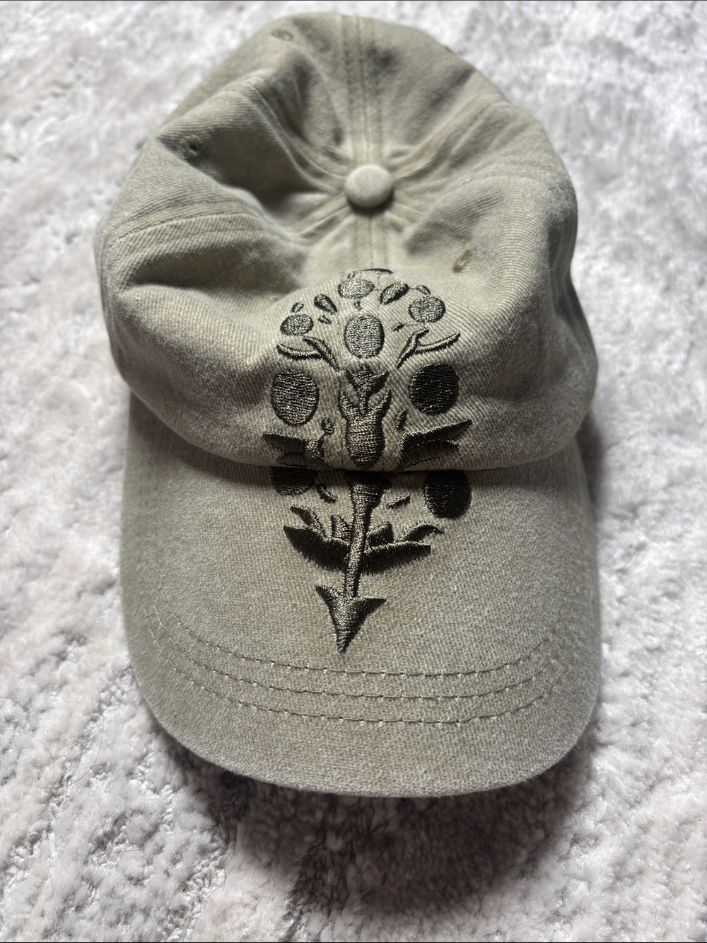 Free People Olive Green Embroidered Floral Baseball Cap